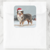 雪のクリスマスにオーストラリアの羊飼い犬 スクエアシール (バッグ)