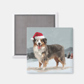 雪のクリスマスにオーストラリアの羊飼い犬 マグネット (正面/裏面)