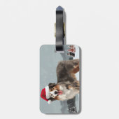 雪のクリスマスにオーストラリアの羊飼い犬 ラゲッジタグ (裏面縦)