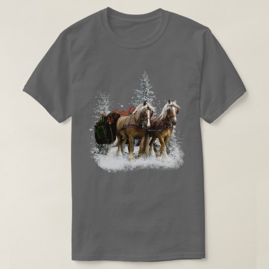雪のクリスマスにクリデールの馬  Tシャツ (デザイン正面)