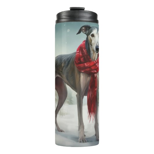 雪のクリスマスにグレイハウンド犬 タンブラー (正面)