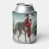 雪のクリスマスにグレイハウンド犬 缶クーラー (缶裏面)