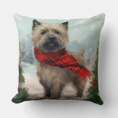 雪のクリスマスにケアン・テリア犬 クッション (正面)
