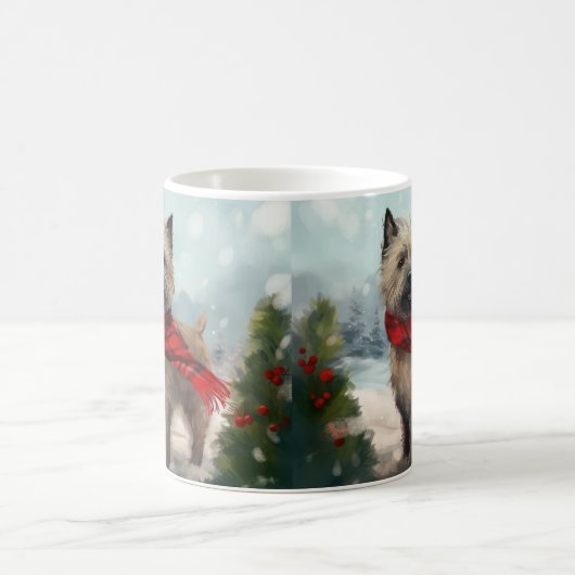 雪のクリスマスにケアン・テリア犬 コーヒーマグカップ (中央)