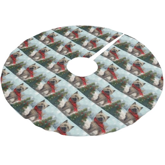 雪のクリスマスにケアン・テリア犬 ブラッシュドポリエステルツリースカート (アングル)