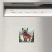 雪のクリスマスにケアン・テリア犬 マグネット (インサイチュ (食洗機))