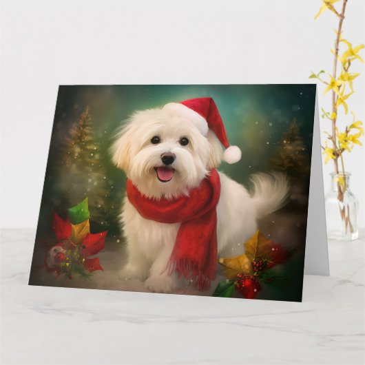 雪のクリスマスにコトン・ド・チュラー・ドッグ カード (黄色い花)