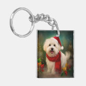 雪のクリスマスにコトン・ド・チュラー・ドッグ キーホルダー (正面左)