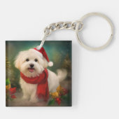 雪のクリスマスにコトン・ド・チュラー・ドッグ キーホルダー (裏面)