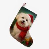 雪のクリスマスにコトン・ド・チュラー・ドッグ スモールクリスマスストッキング (正面 (吊り時))