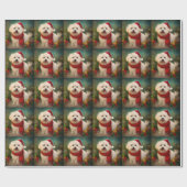 雪のクリスマスにコトン・ド・チュラー・ドッグ ラッピングペーパー (フラット)