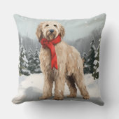 雪のクリスマスにゴルデンドルドッグ クッション (正面)