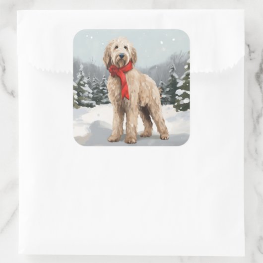 雪のクリスマスにゴルデンドルドッグ スクエアシール (バッグ)