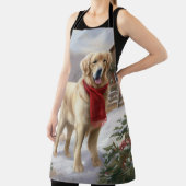 雪のクリスマスにゴールデンレトリバー犬 エプロン (インサイチュ)