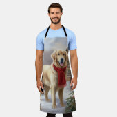 雪のクリスマスにゴールデンレトリバー犬 エプロン (着用した状態)