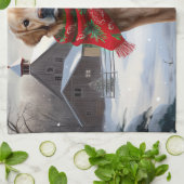 雪のクリスマスにゴールデンレトリバー犬 キッチンタオル (折り畳み)