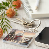 雪のクリスマスにサモイドッグ キーホルダー (正面右)