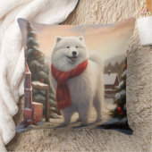 雪のクリスマスにサモイドッグ クッション (ブランケット)