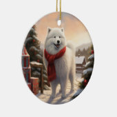 雪のクリスマスにサモイドッグ セラミックオーナメント (右)