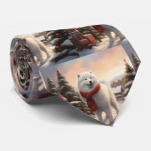 雪のクリスマスにサモイドッグ ネクタイ (ロール)