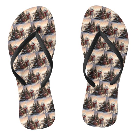 雪のクリスマスにサモイドッグ ビーチサンダル (ソール)