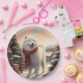 雪のクリスマスにサモイドッグ ペーパープレート (パーティー)