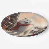 雪のクリスマスにサモイドッグ ペーパープレート (アングル)