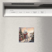 雪のクリスマスにサモイドッグ マグネット (インサイチュ (食洗機))