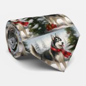 雪のクリスマスにシベリアのハスキー犬 ネクタイ (ロール)