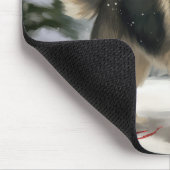 雪のクリスマスにシベリアのハスキー犬 マウスパッド (コーナー)