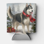 雪のクリスマスにシベリアのハスキー犬 缶クーラー (正面)