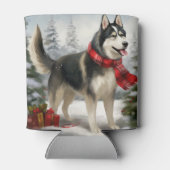 雪のクリスマスにシベリアのハスキー犬 缶クーラー (裏面)