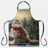 雪のクリスマスにシベリア猫 エプロン (正面)