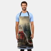 雪のクリスマスにシベリア猫 エプロン (着用した状態)