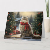 雪のクリスマスにシベリア猫 カード (正面)