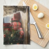 雪のクリスマスにシベリア猫 キッチンタオル (四つ折り)