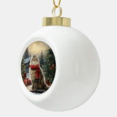 雪のクリスマスにシベリア猫 セラミックボールオーナメント (右)