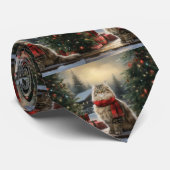 雪のクリスマスにシベリア猫 ネクタイ (ロール)