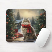 雪のクリスマスにシベリア猫 マウスパッド (マウス)