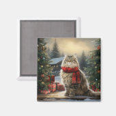 雪のクリスマスにシベリア猫 マグネット (正面/裏面)