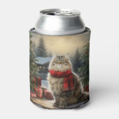 雪のクリスマスにシベリア猫 缶クーラー (缶正面)