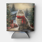 雪のクリスマスにシベリア猫 缶クーラー (正面)