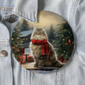 雪のクリスマスにシベリア猫 缶バッジ (インサイチュ)