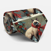 雪のクリスマスにシャム猫 ネクタイ (ロール)