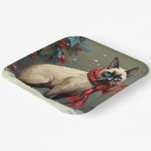 雪のクリスマスにシャム猫 ペーパープレート (傾斜あり)