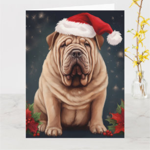 雪のクリスマスにシャールペイ犬 カード