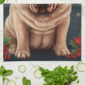 雪のクリスマスにシャールペイ犬 キッチンタオル (折り畳み)