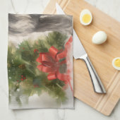 雪のクリスマスにシュナウザー犬 キッチンタオル (四つ折り)