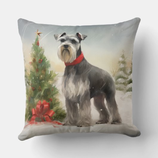雪のクリスマスにシュナウザー犬 クッション (裏面)