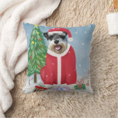雪のクリスマスにシュナウザー犬 クッション (ブランケット)